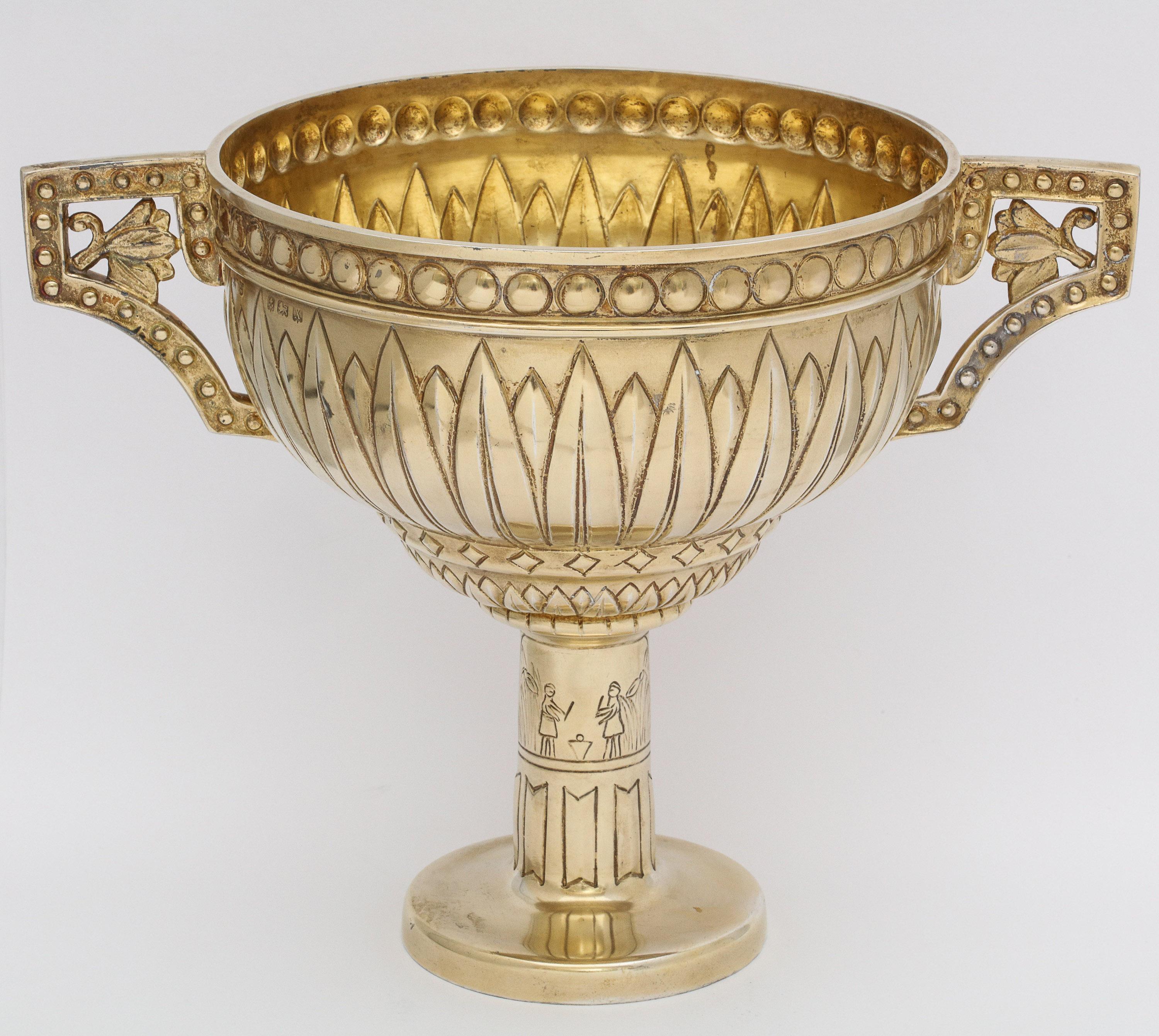 Art Deco Sterling Silver-Gilt Egyptian-Revival Two-Handled Centerpiece For Sale 2