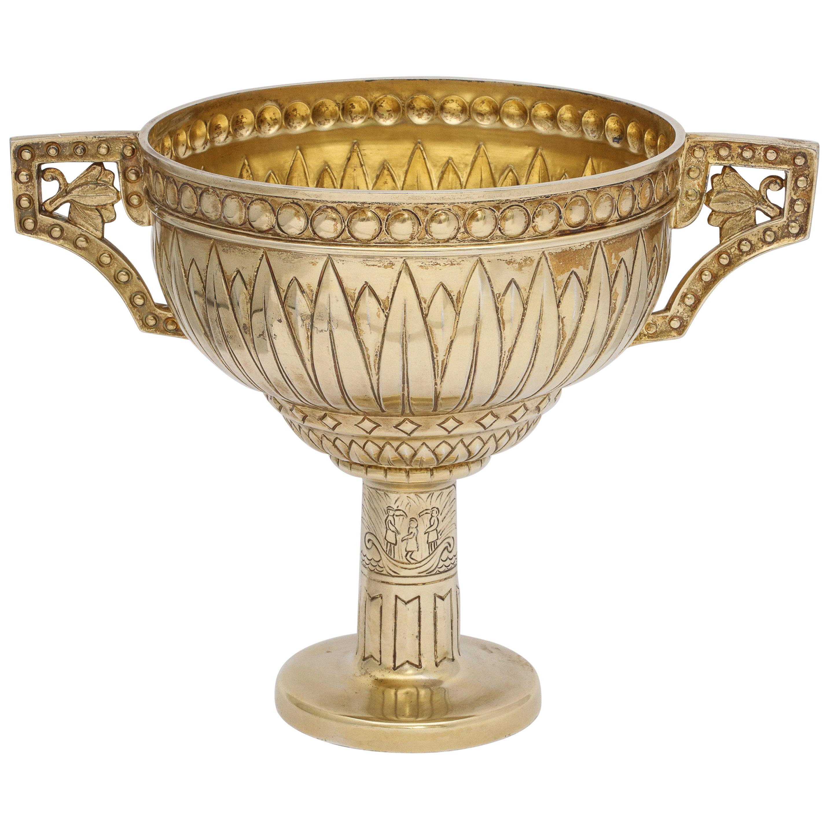 Art Deco Sterling Silver-Gilt Egyptian-Revival Two-Handled Centerpiece