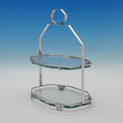 Art Deco Sterling Silver & Glass Cake Stand by Frank Cobb, 1934, UK