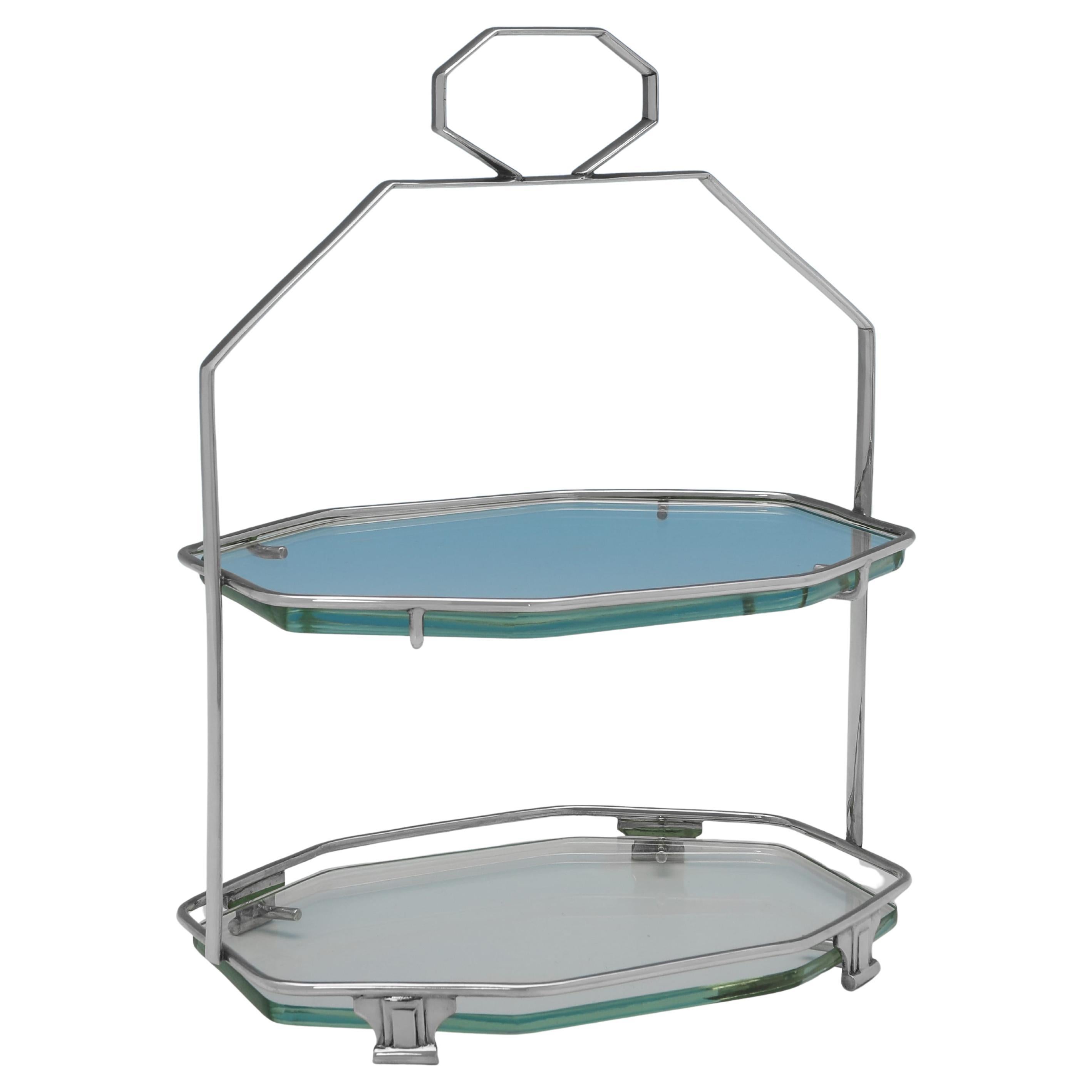 Soporte para tartas Art Decó de plata de ley y cristal de Frank Cobb, 1934, Reino Unido