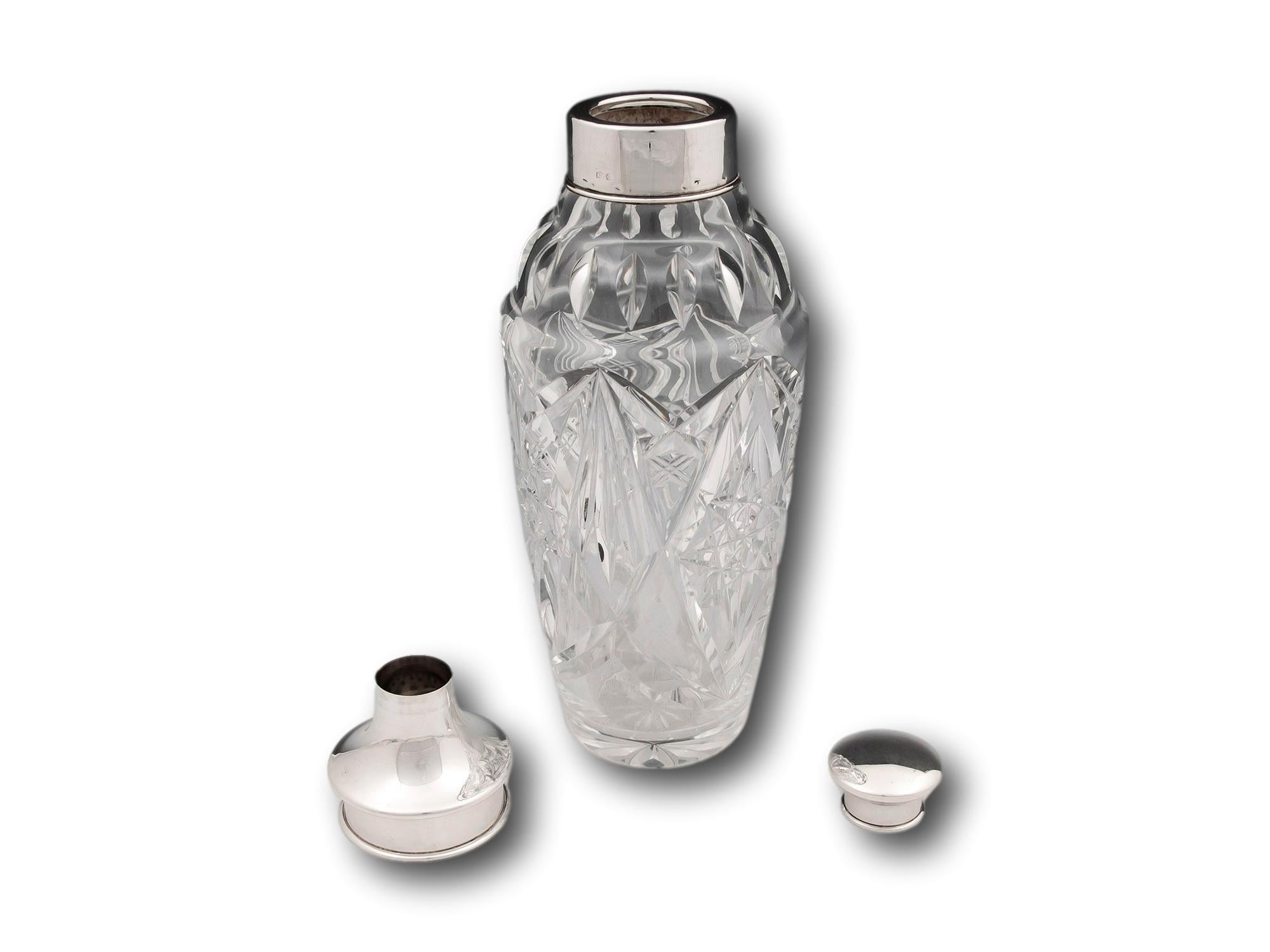 Art Deco Sterling Silver & Glass Cocktail Shaker In Good Condition For Sale In Northampton, GB