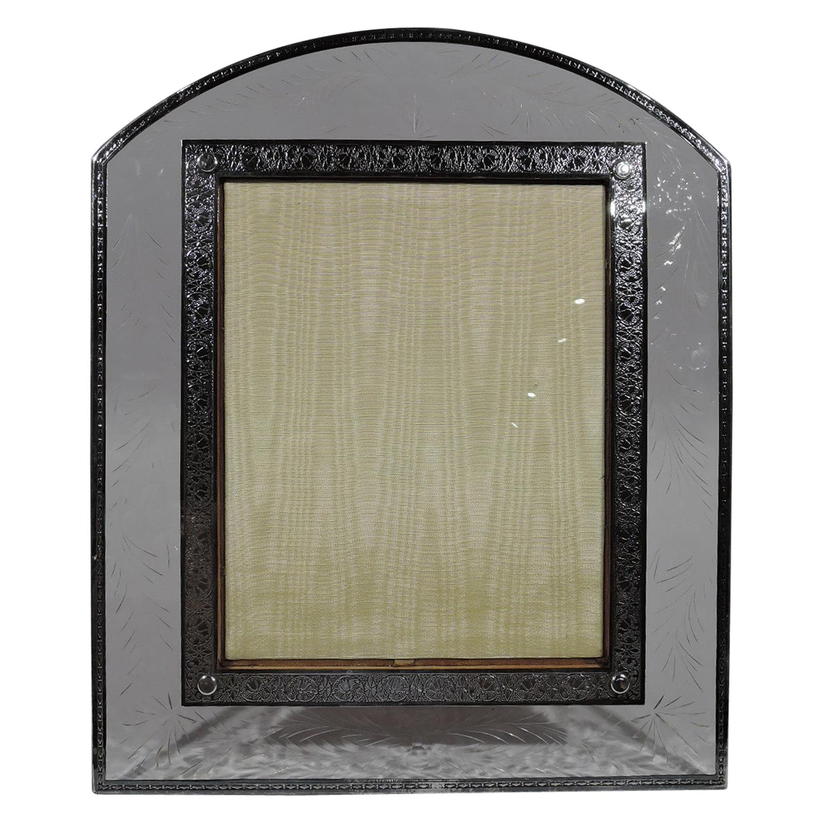 Art Deco Sterling Silver & Glass Picture Frame Attributed to Hawkes