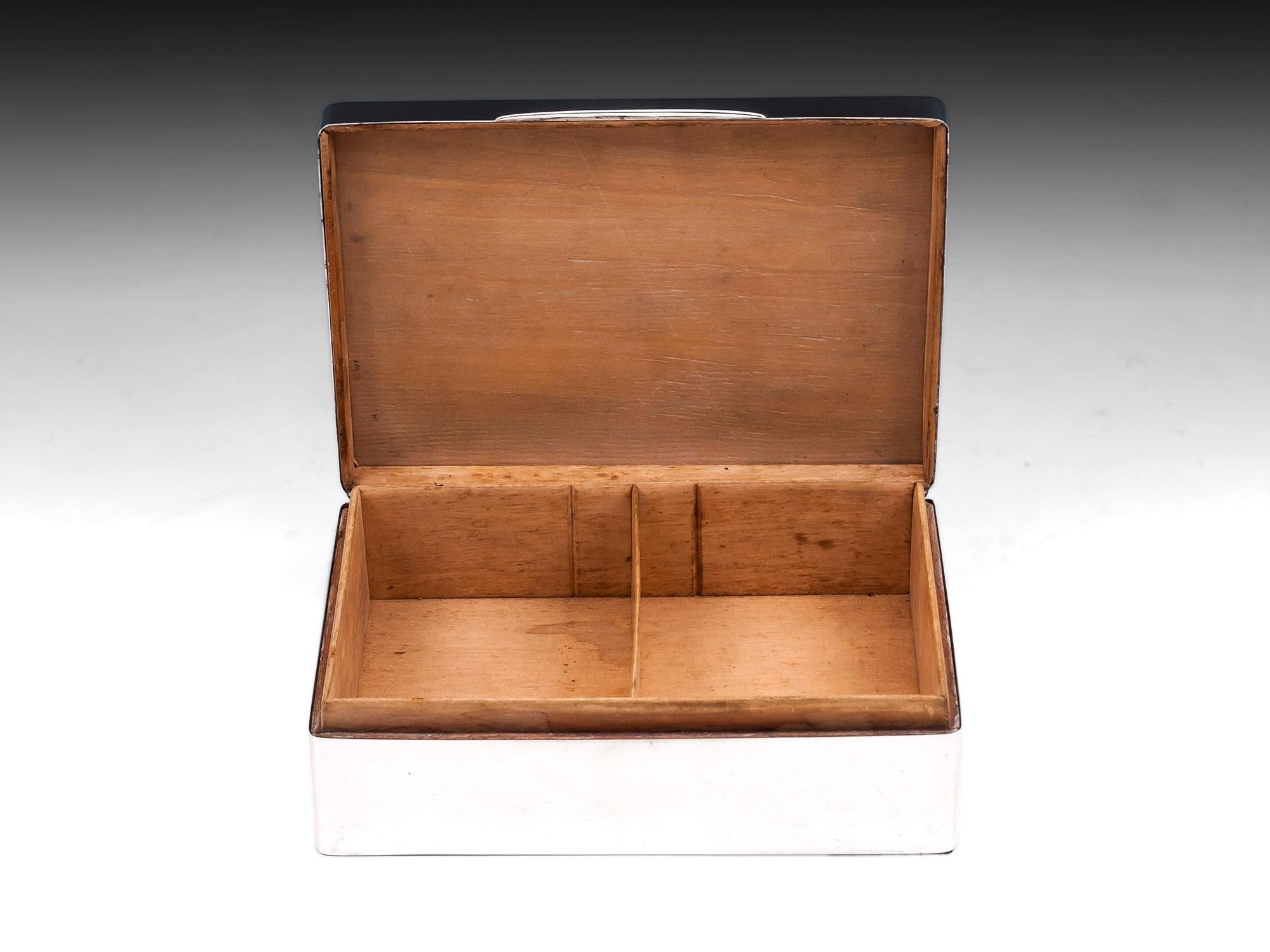 Art Deco Sterling Silver Glazed Shagreen Cigar Box, 20th Century 3