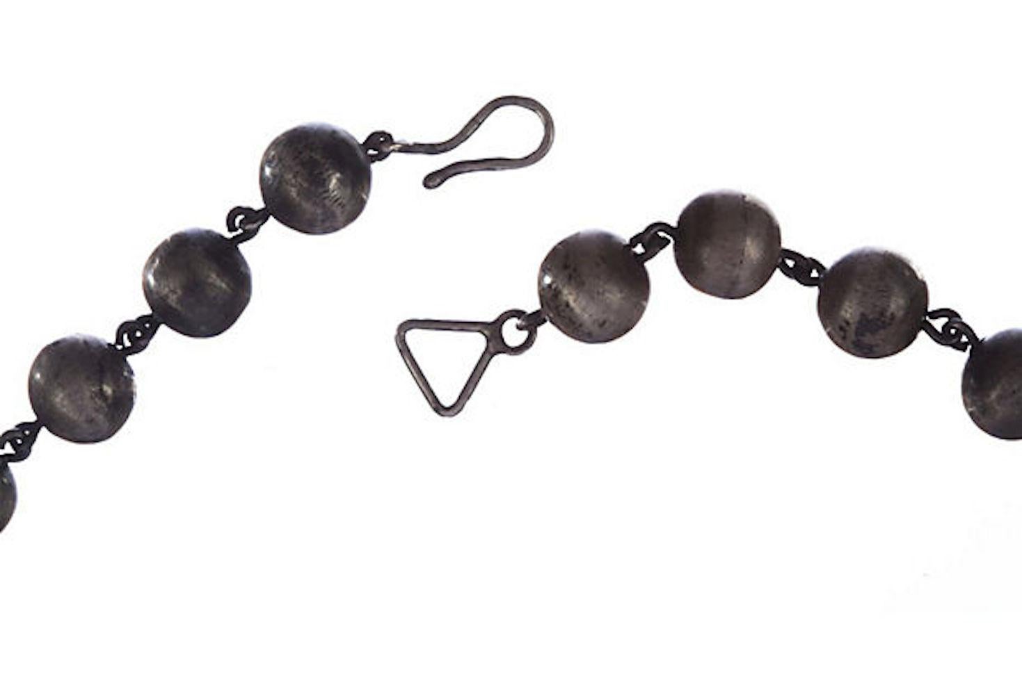 Women's or Men's Art Deco Sterling Silver Graduated Ball Bead Necklace For Sale