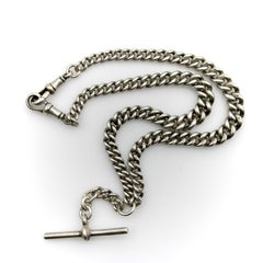 Art Deco Sterling Silver Graduated Curb Link Watch Chain