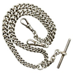 Art Deco Sterling Silver Graduated Curb Link Watch Chain