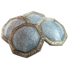 Antique Art Deco Sterling Silver Gray Guilloche Enamel Cufflinks