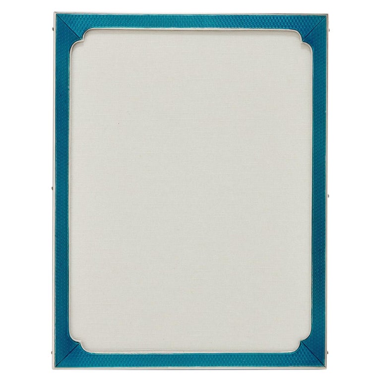 Art Deco Sterling Silver Guilloche Enamel Picture Frame Sanders and