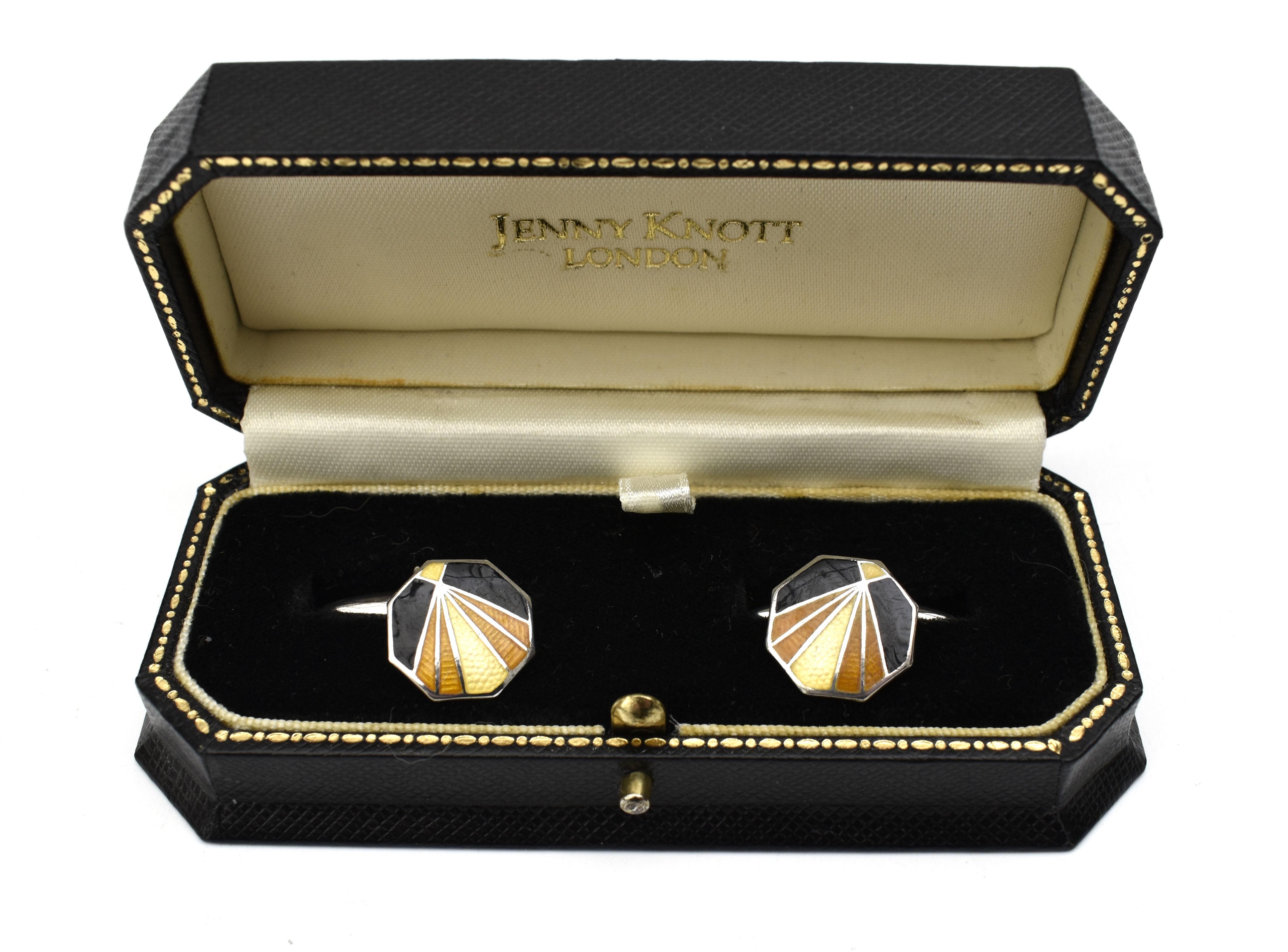 Art Deco Sterling Silver & Guilloche Gents Cufflinks by Charles Horner, C1930 2