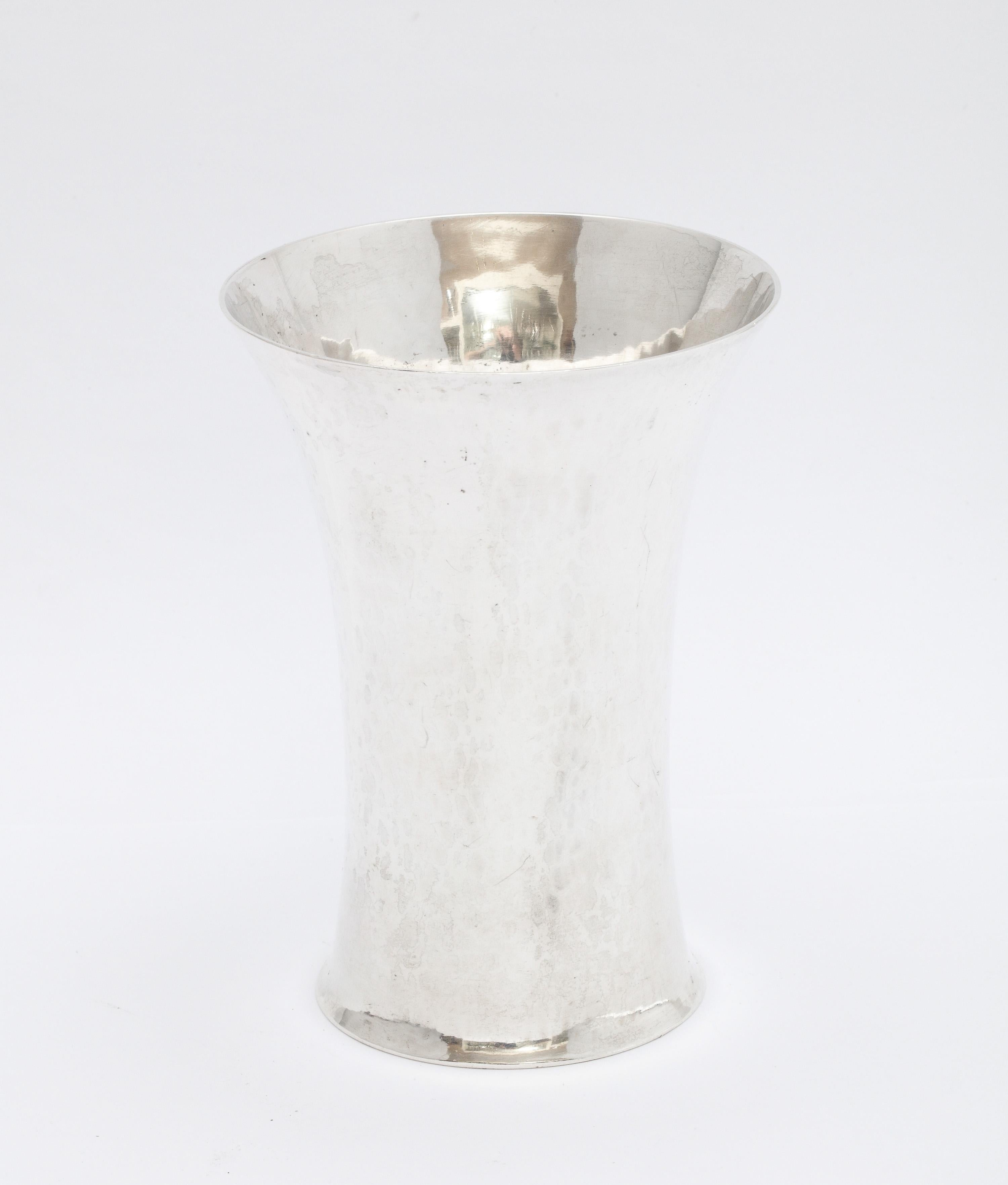 German Art Deco Sterling Silver Hand Hammered Beaker/Vase by Hugo Bohm For Sale