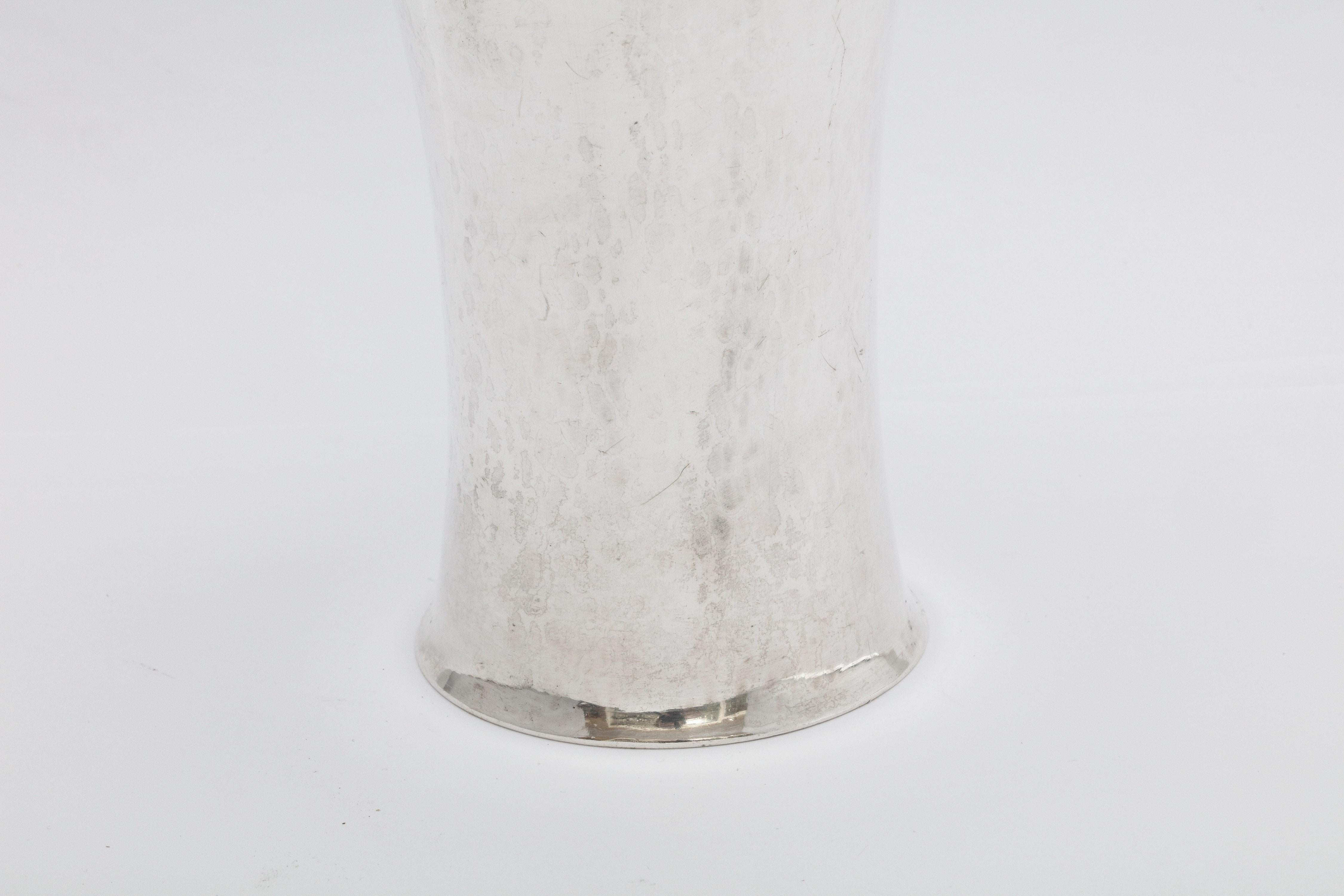 Early 20th Century Art Deco Sterling Silver Hand Hammered Beaker/Vase by Hugo Bohm For Sale