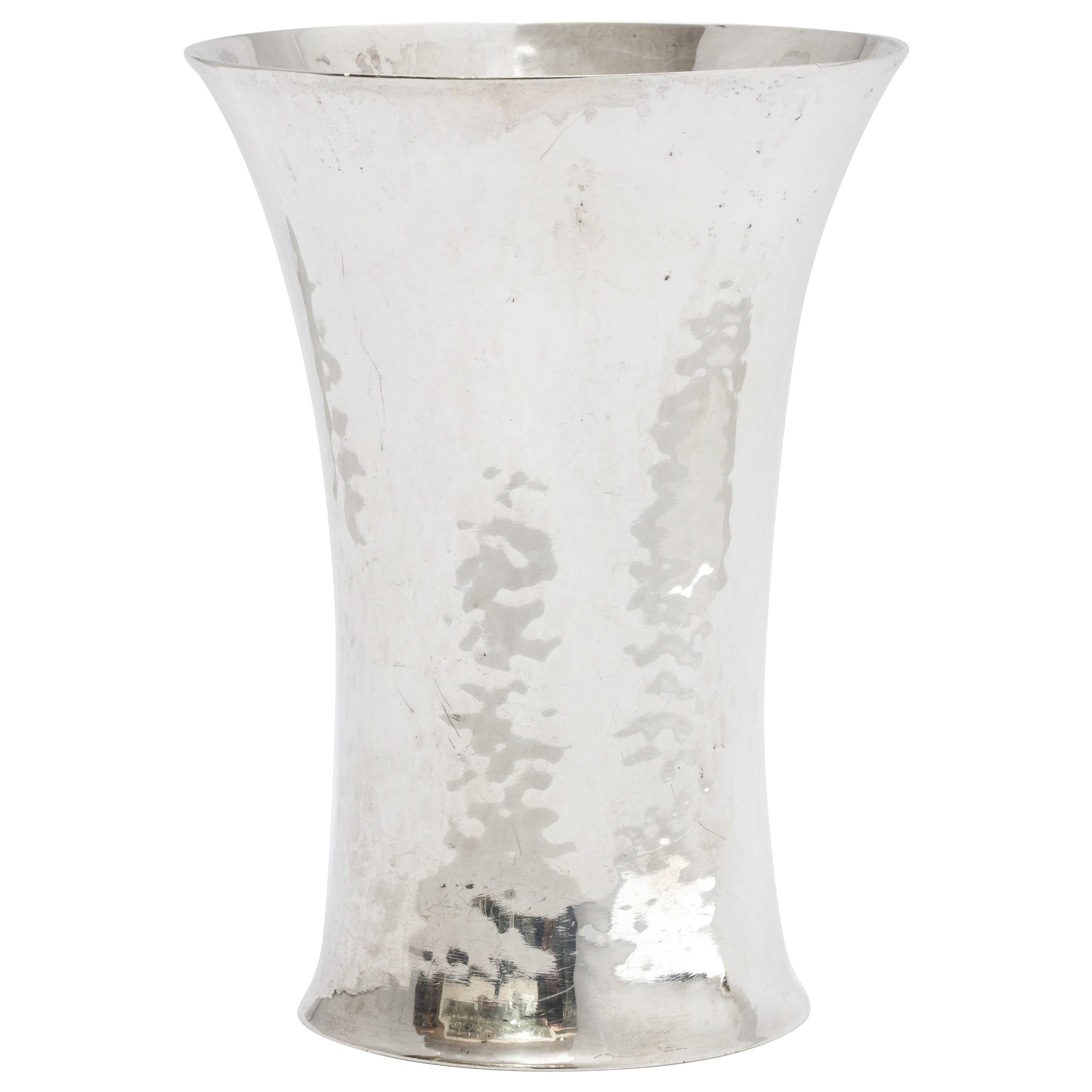 Art Deco Sterling Silver Hand Hammered Beaker/Vase by Hugo Bohm For Sale