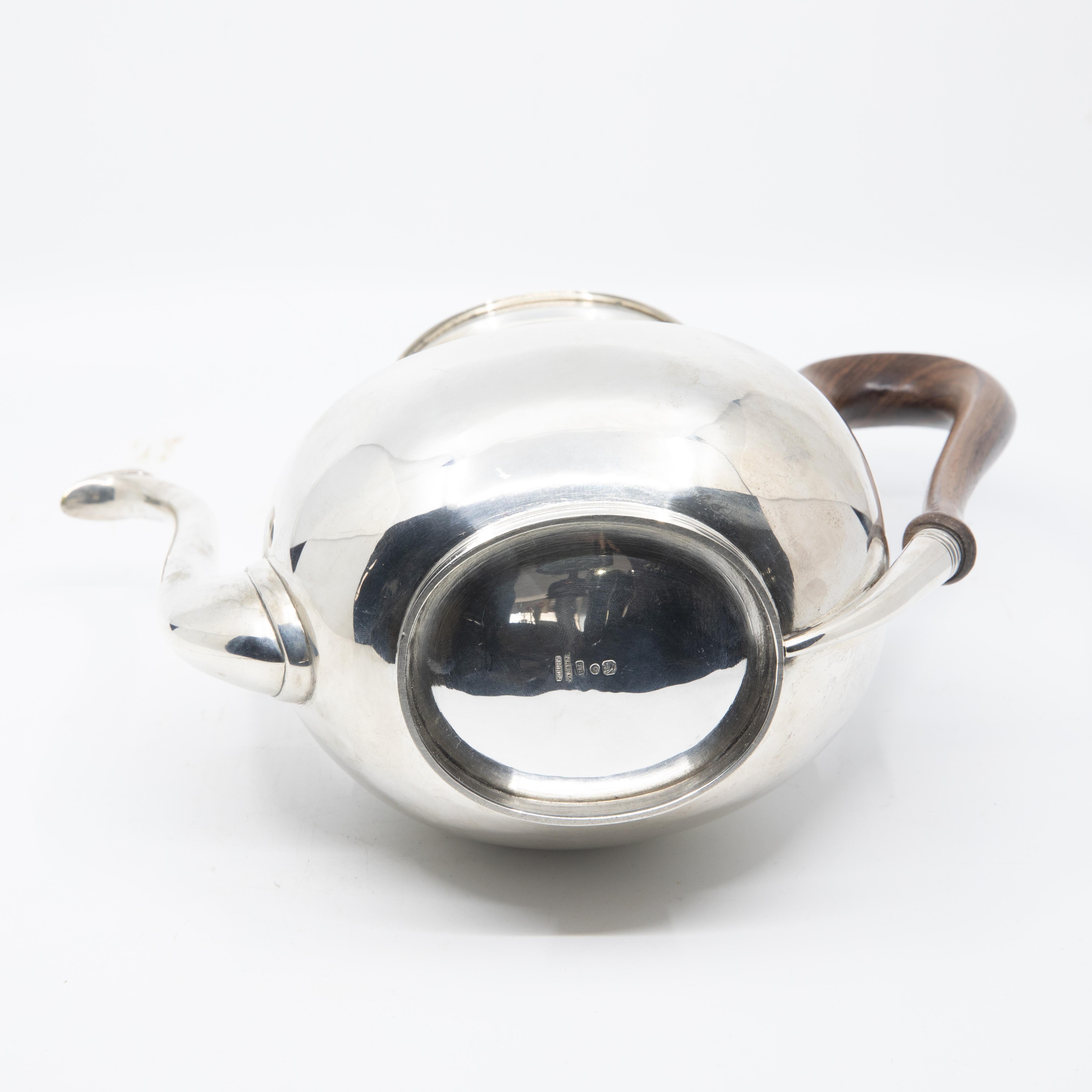 Art Deco Sterling Silver Handmade Tea Set with Rosewood Handles 6