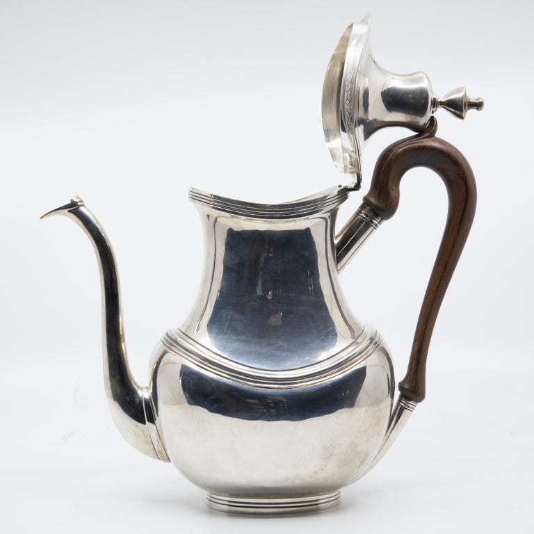 Art Deco Sterling Silver Handmade Tea Set with Rosewood Handles For