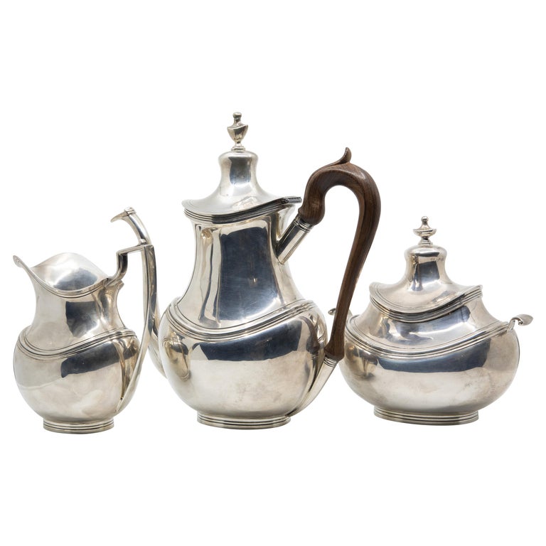 Art Deco Sterling Silver Handmade Tea Set with Rosewood Handles For