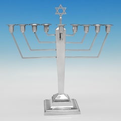 Art deco sterling silver Hanukkah Menorah or Hunukkiah made in 1938