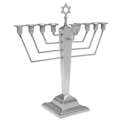 Art deco sterling silver Hanukkah Menorah or Hunukkiah made in 1938