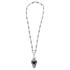 Art Deco Sterling Silver, Hematite And Marcasite Pendant Necklace 1930's