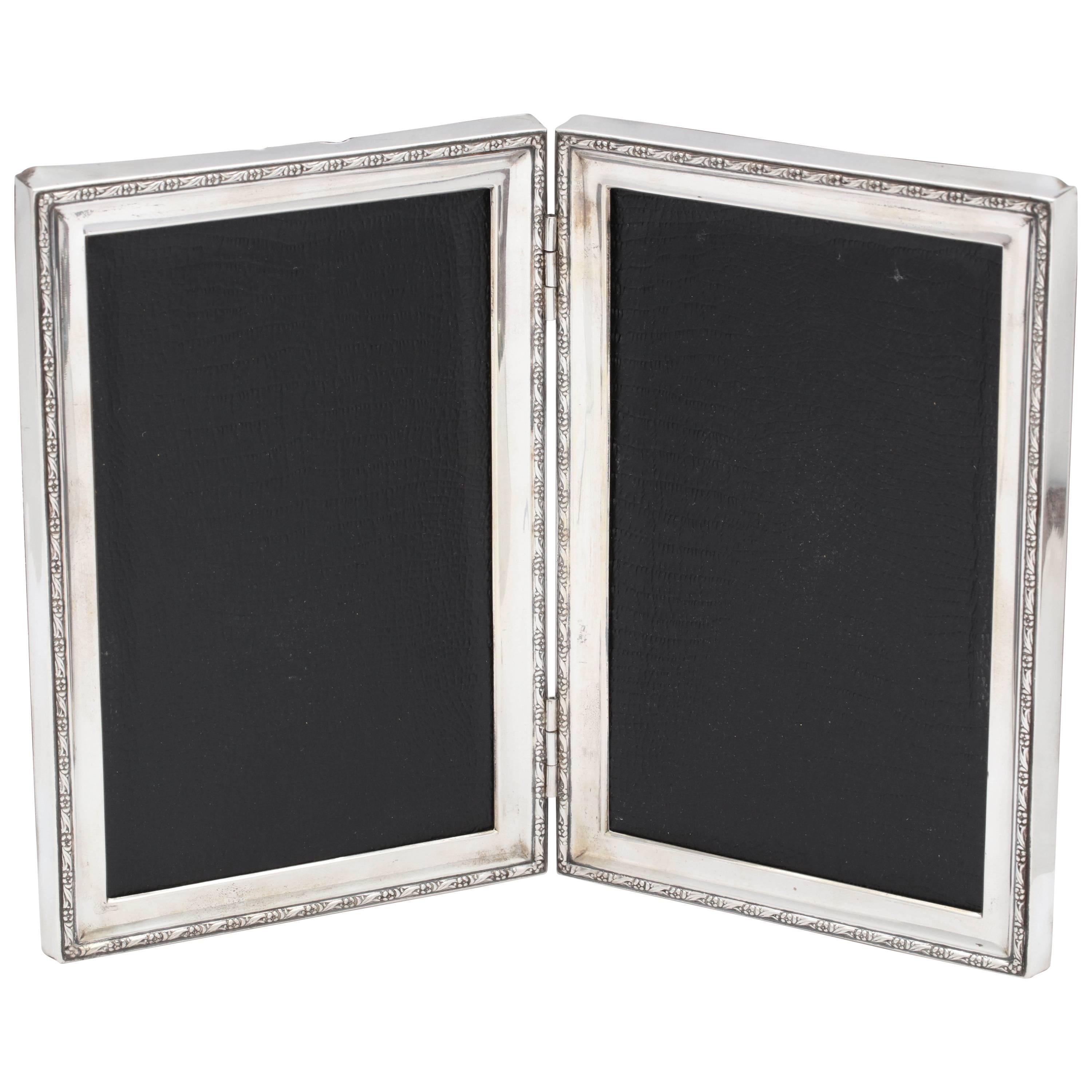Art Deco Sterling Silver Hinged Double Picture Frame
