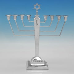Art deco sterling silver Hanukkah Menorah or Hanukkiah made in 1939