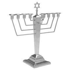 Art deco sterling silver Hanukkah Menorah or Hanukkiah made in 1939
