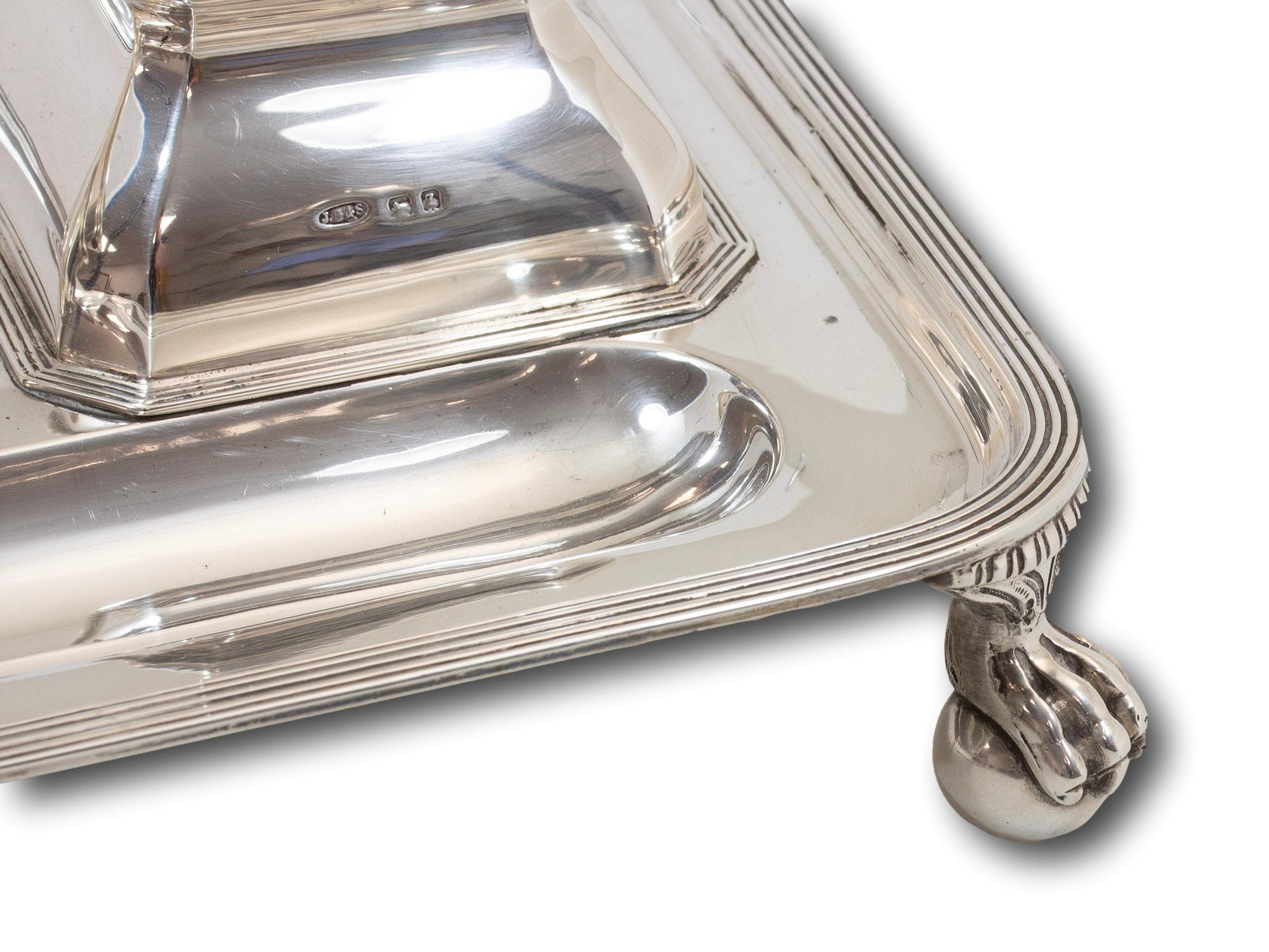 Art Deco Sterling Silver Ink Stand, Watch and Inkwells John Grinsell & Sons For Sale 4