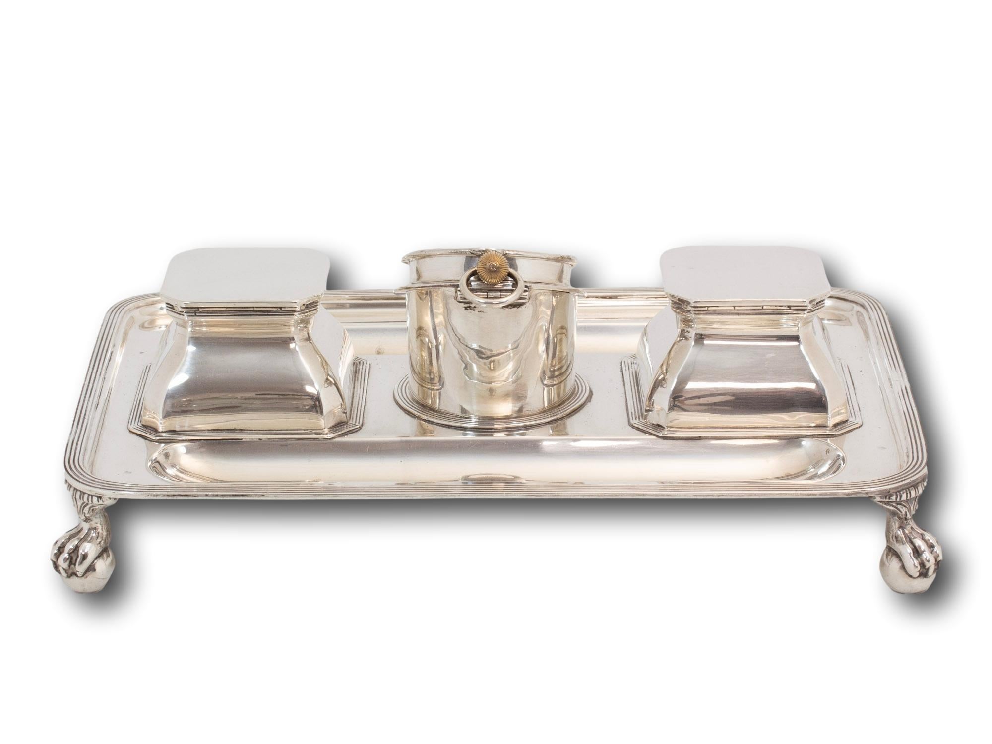 Art Deco Sterling Silver Ink Stand, Watch and Inkwells John Grinsell & Sons For Sale 1