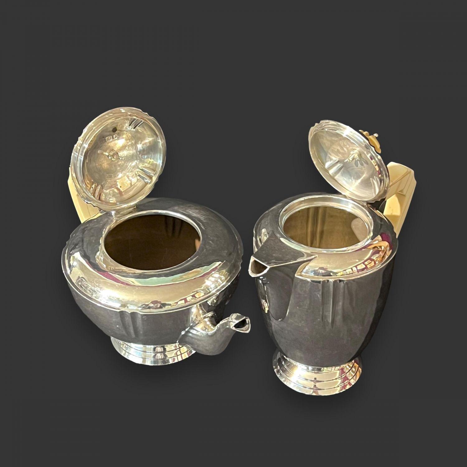 Art Deco Sterling Silver & Ivory Tea & Coffee Service & Tray By Ed For Sale 7