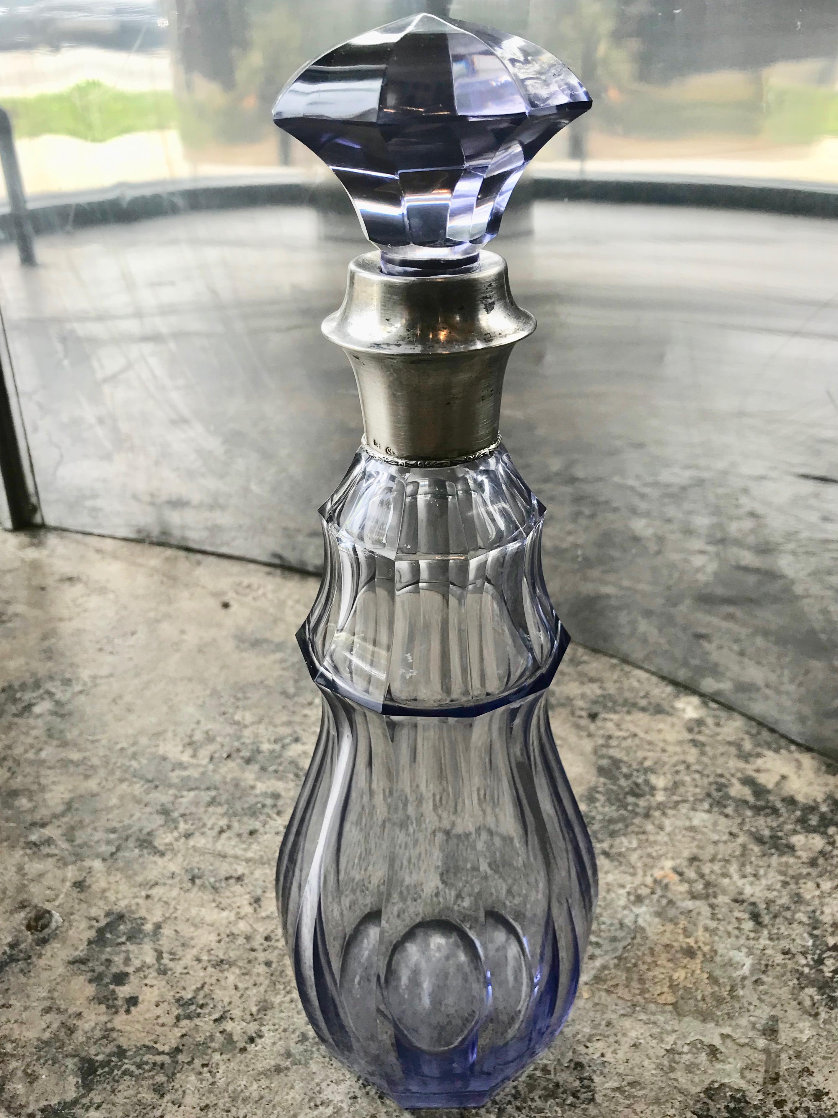 Art Deco sterling silver light blue bottle, Italy, 1940s.