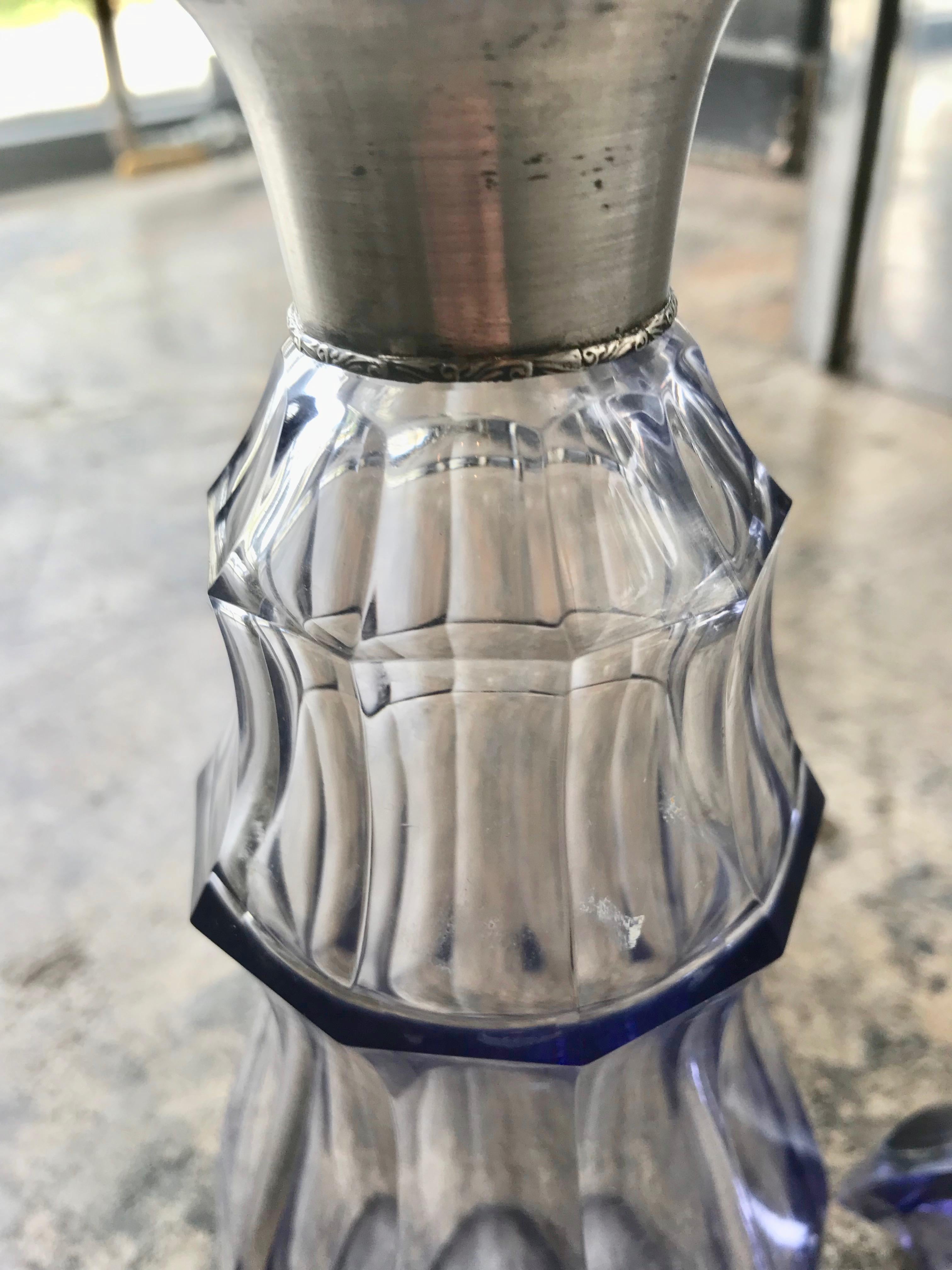 Art Deco Sterling Silver Light Blue Bottle, Italy, 1940s For Sale 1