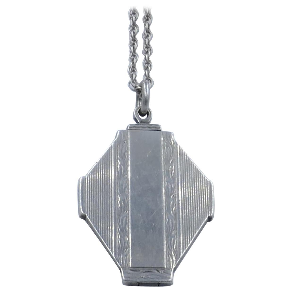 Art Deco Sterling Silver Locket and Necklace
