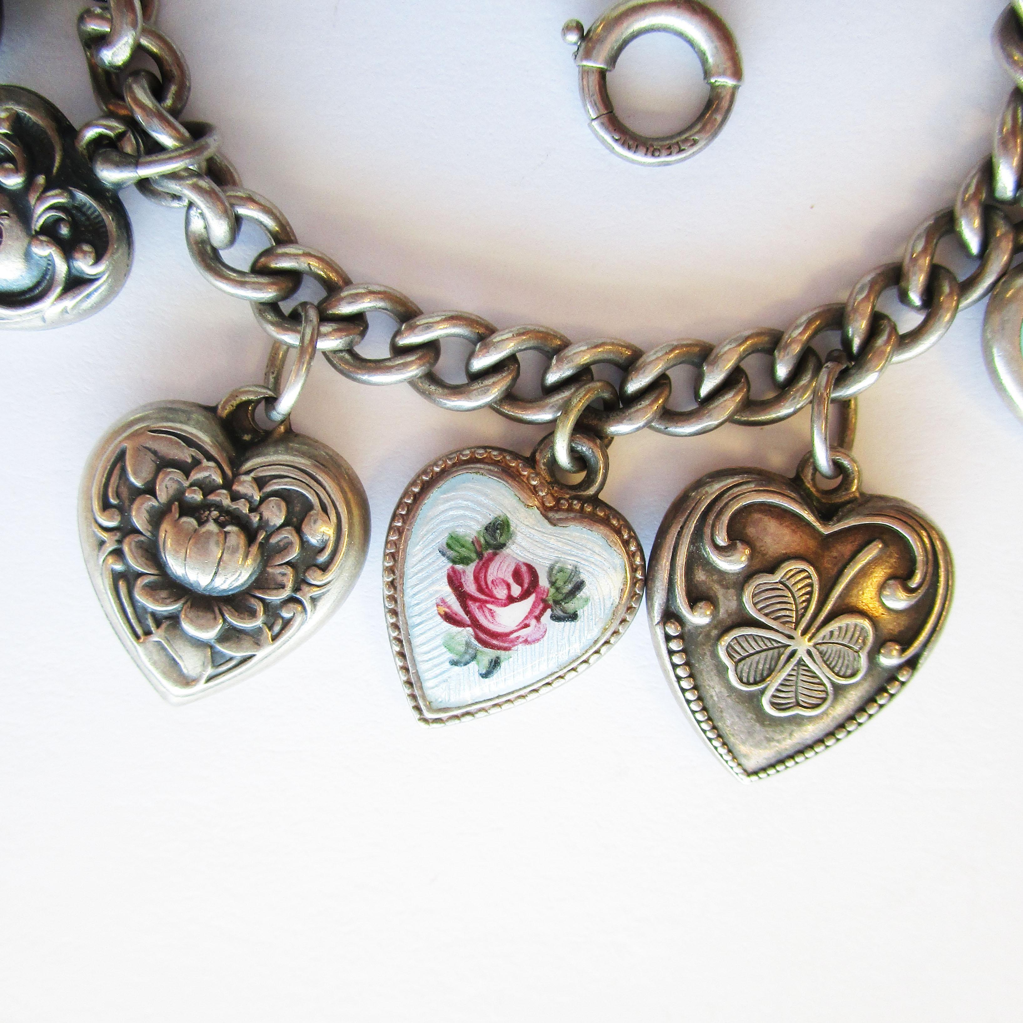 vintage puffy heart charm bracelet