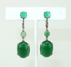 Art Deco Sterling Silber, Markasit & Chrysopras Quarz Ohrringe, 1920er Jahre