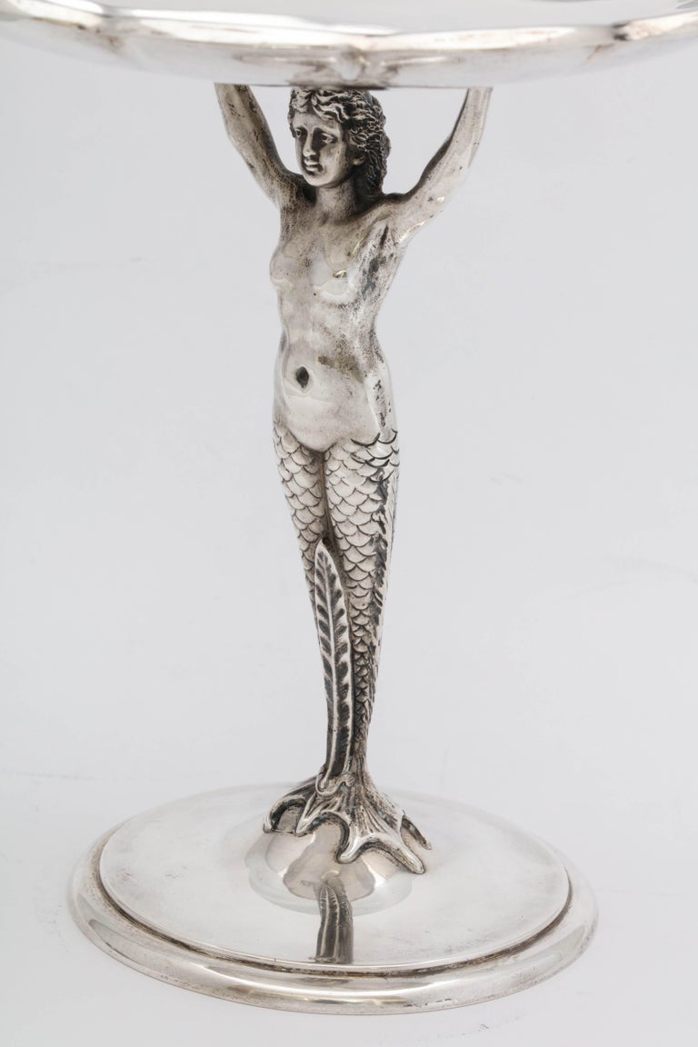 American Art Deco Sterling Silver Mermaid Figural Tazza For Sale
