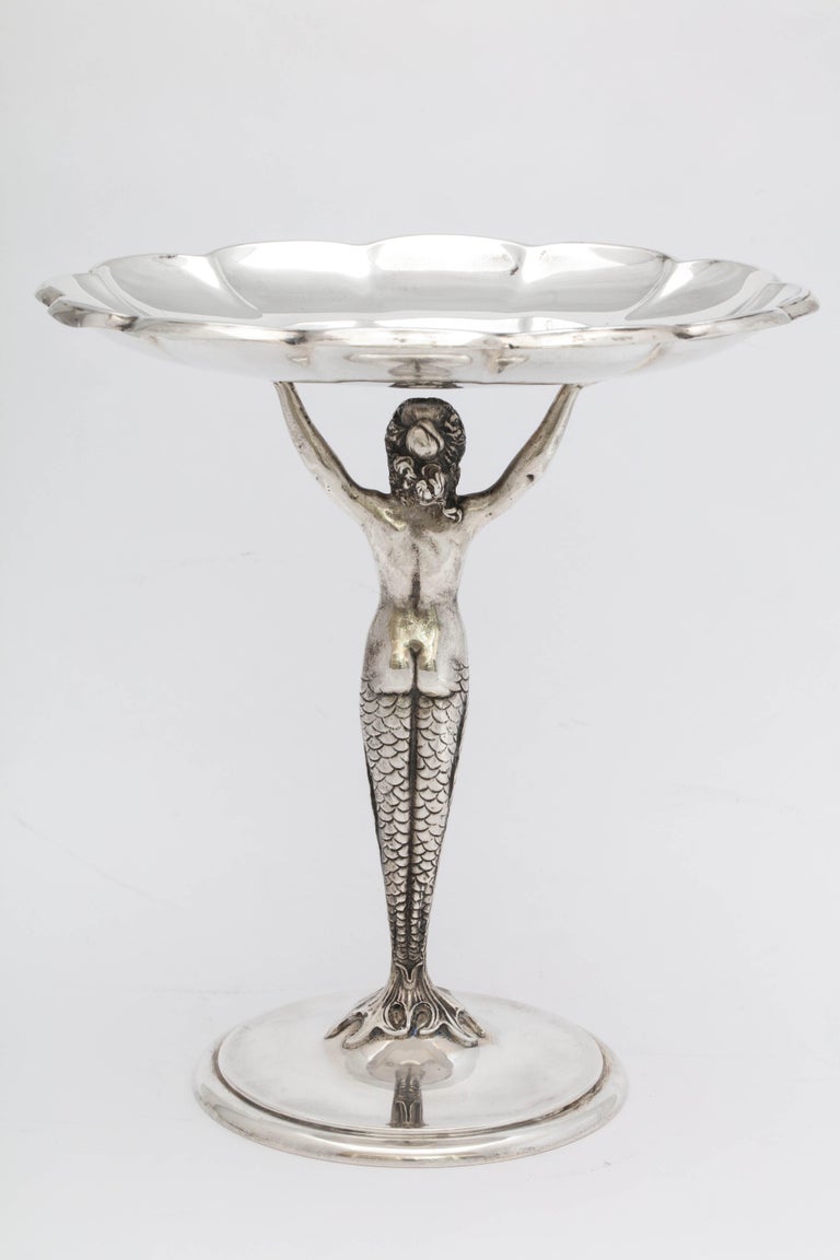 Mid-20th Century Art Deco Sterling Silver Mermaid Figural Tazza For Sale
