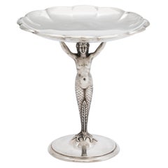 Figurale Meerjungfrauen-Tazza aus Sterlingsilber im Art déco-Stil