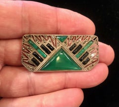 Art Deco Sterling Silver Mixed Stone Brooch