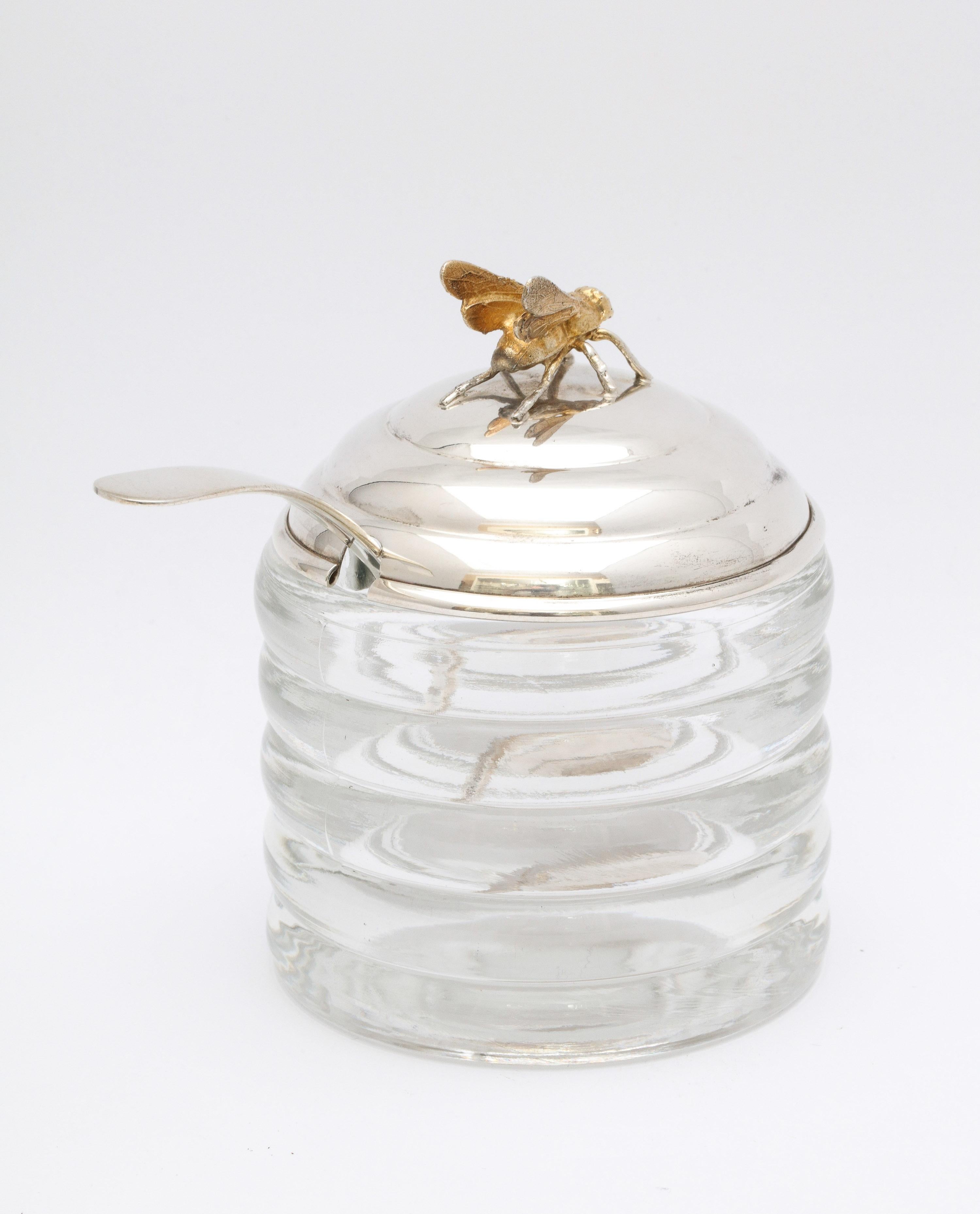 Gilt Art Deco Sterling Silver-Mounted Beehive-Form Honey Jar