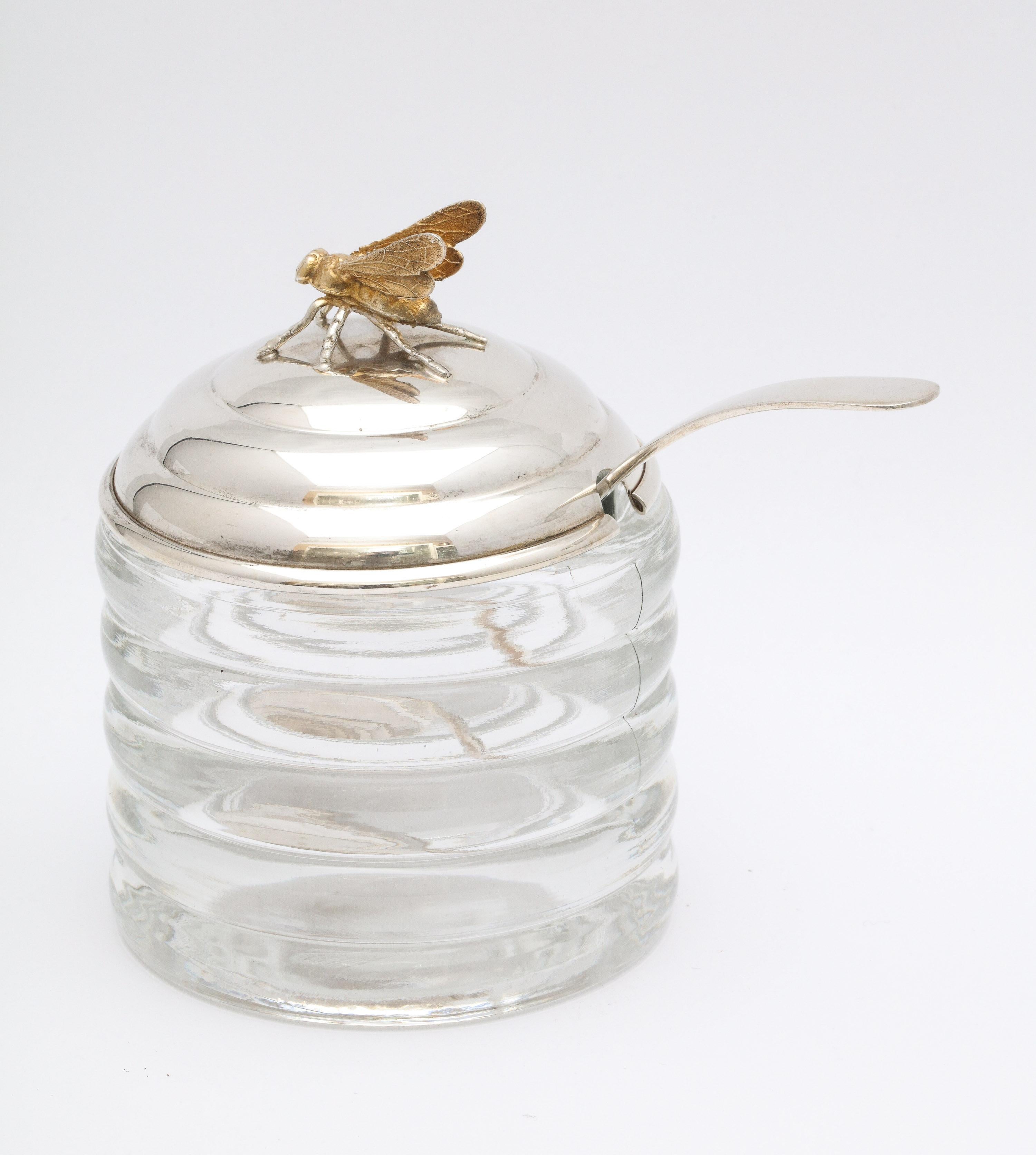 Mid-20th Century Art Deco Sterling Silver-Mounted Beehive-Form Honey Jar