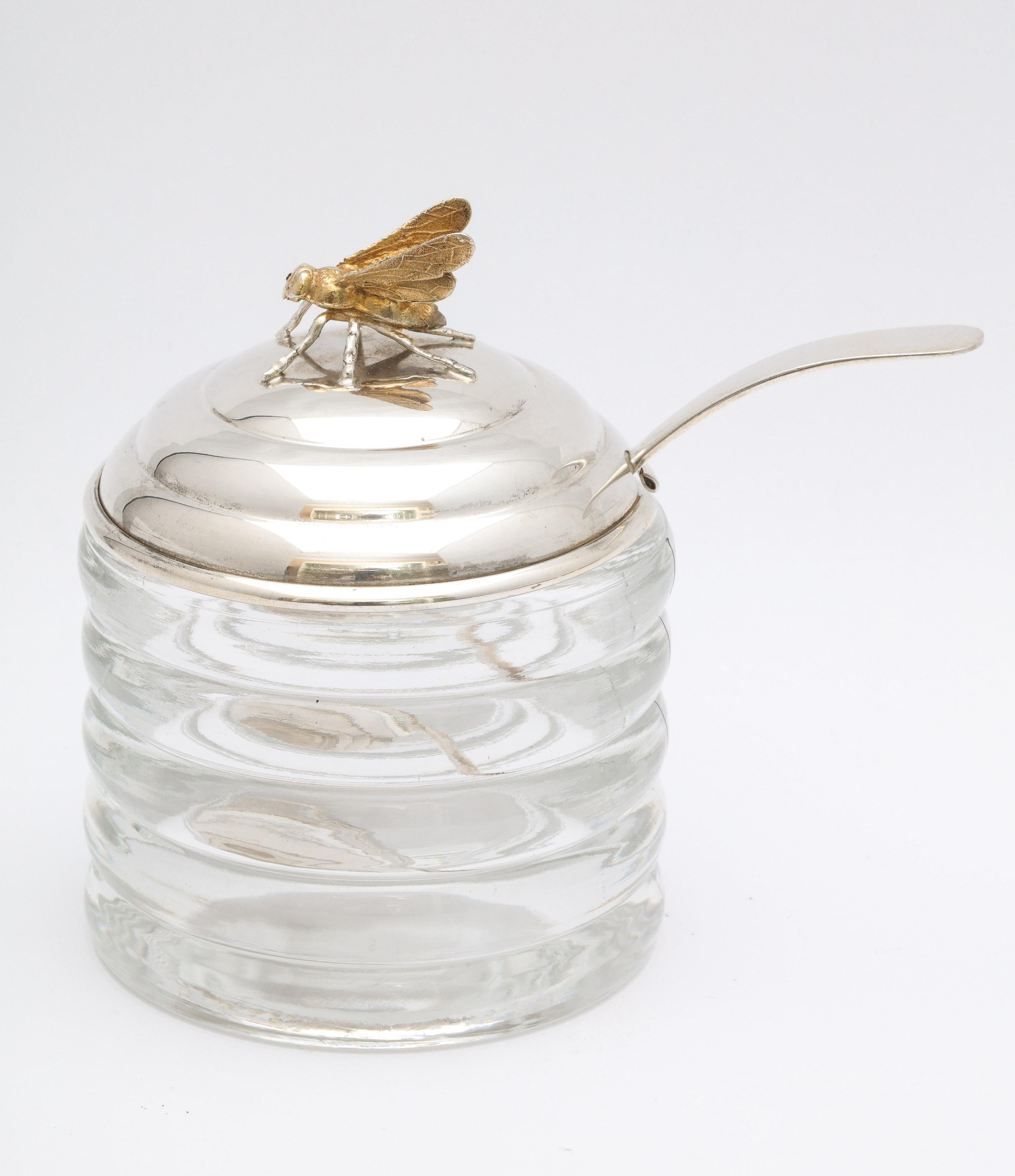 Gold Art Deco Sterling Silver-Mounted Beehive-Form Honey Jar