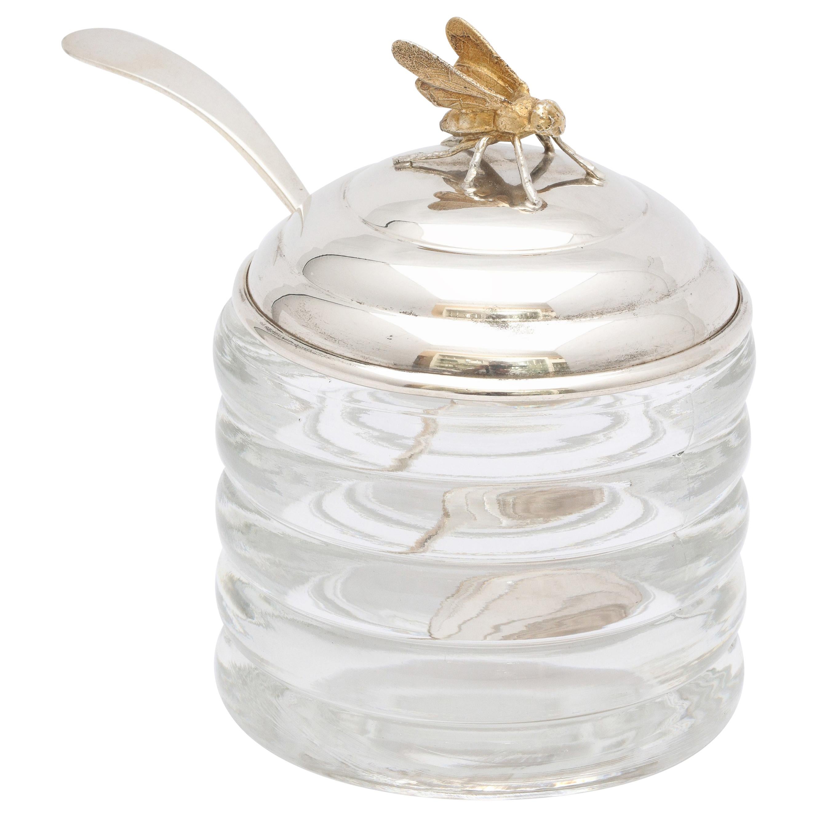 Art Deco Sterling Silver-Mounted Beehive-Form Honey Jar