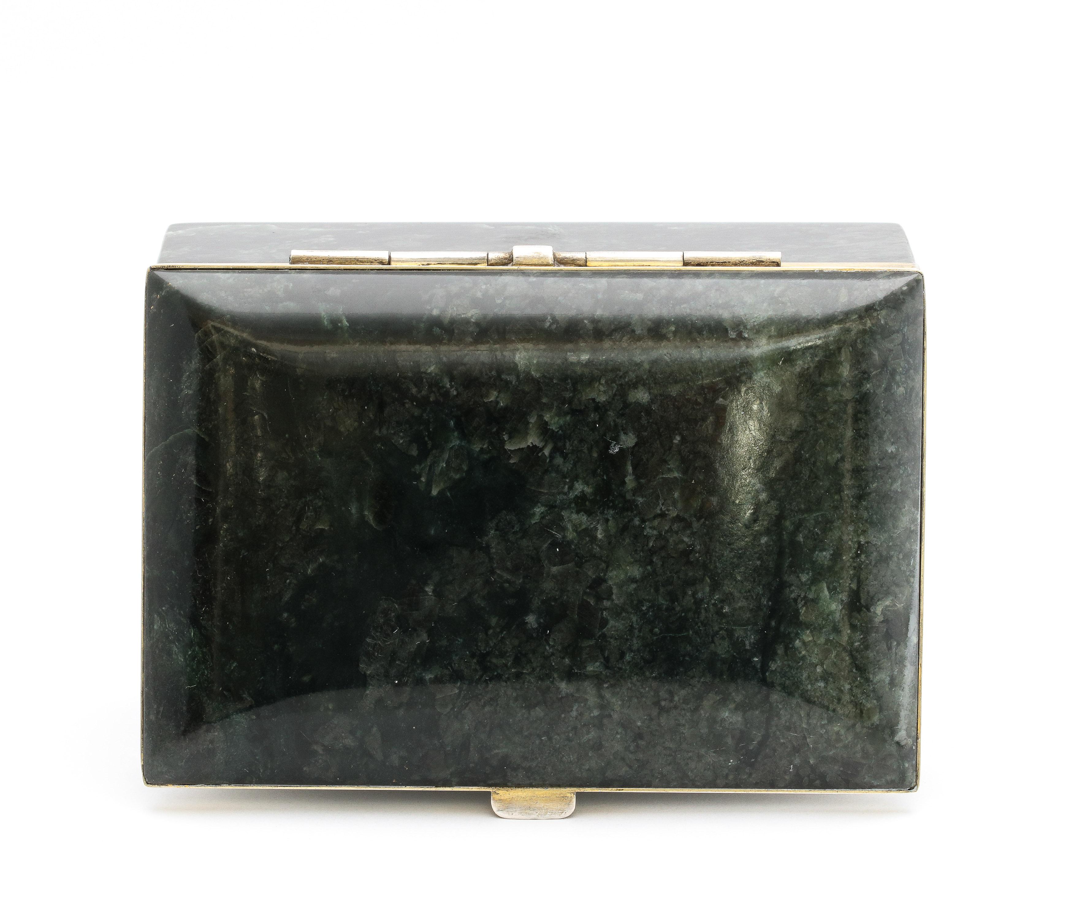 Art Deco Sterling Silver-Mounted Green Nephrite Jade Table Box with Hinged Lid 5