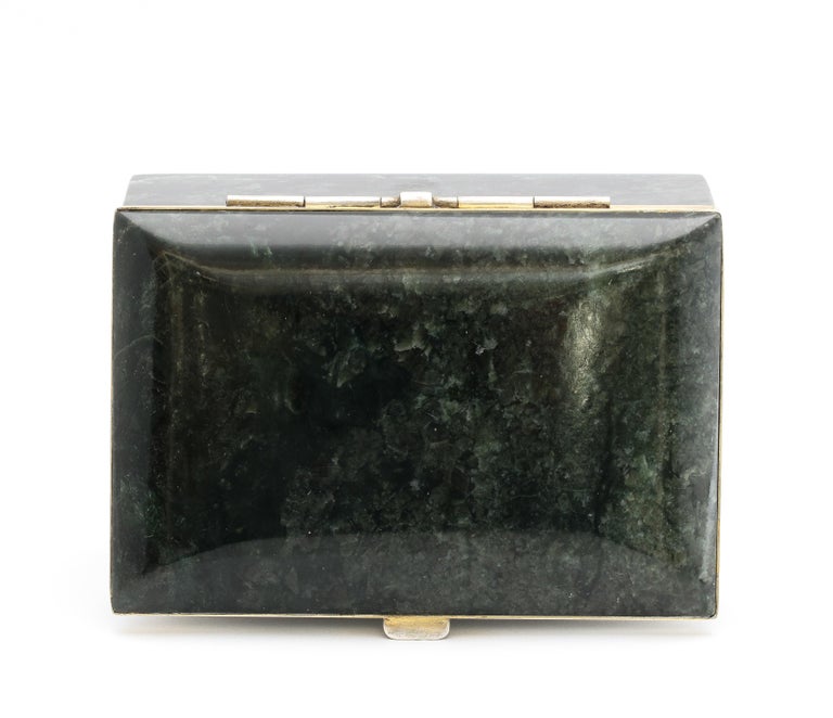 Art Deco Sterling Silver-Mounted Green Nephrite Jade Table Box with Hinged Lid For Sale 5
