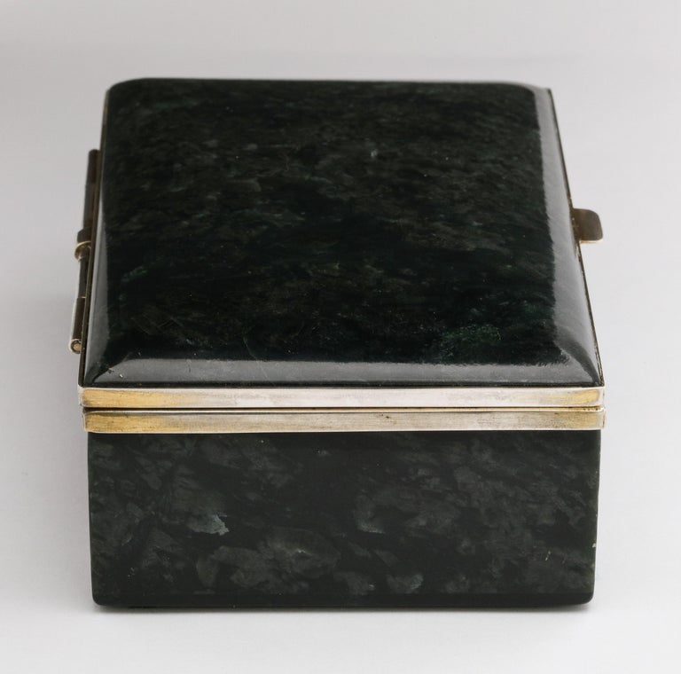 Austrian Art Deco Sterling Silver-Mounted Green Nephrite Jade Table Box with Hinged Lid For Sale