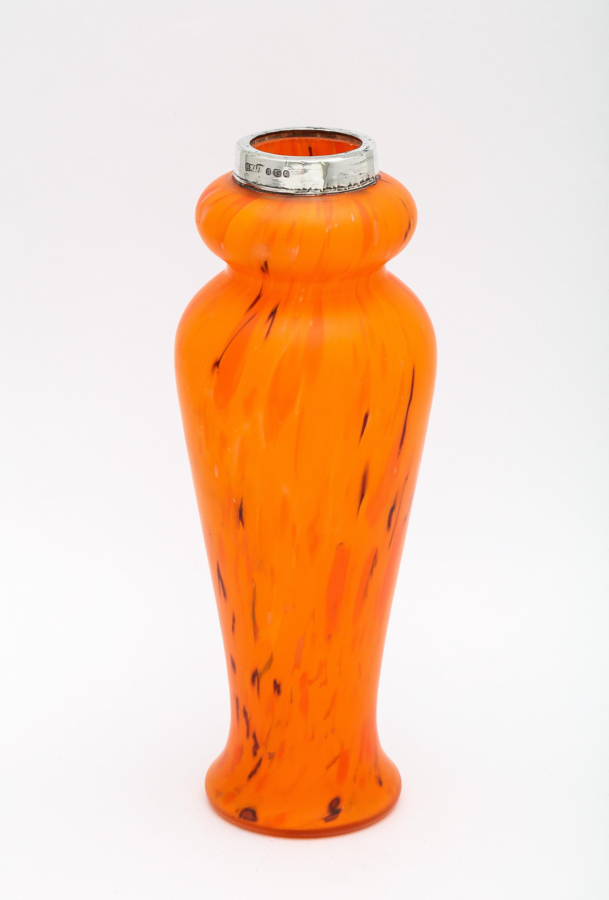 Art Deco Sterling Silver-Mounted Orange Art Glass Bud Vase 1
