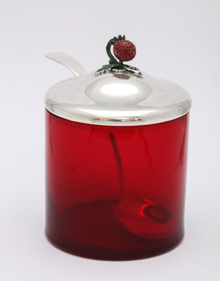 Art Deco Sterling Silver-Mounted Red Glass Condiments Jar with Original ...