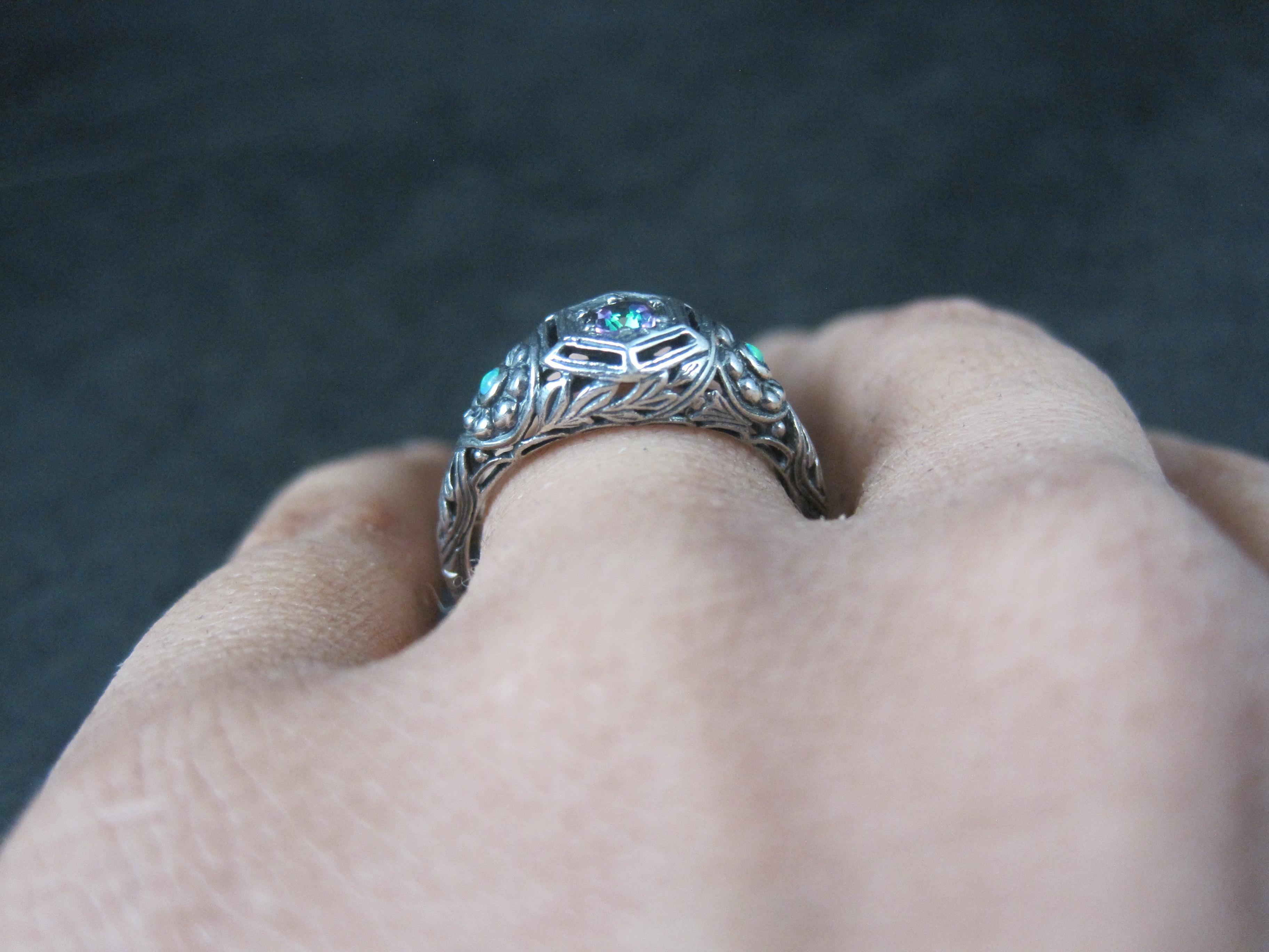Art Deco Sterling Silver Mystic Topaz & Opal Ring Size 7 For Sale 7
