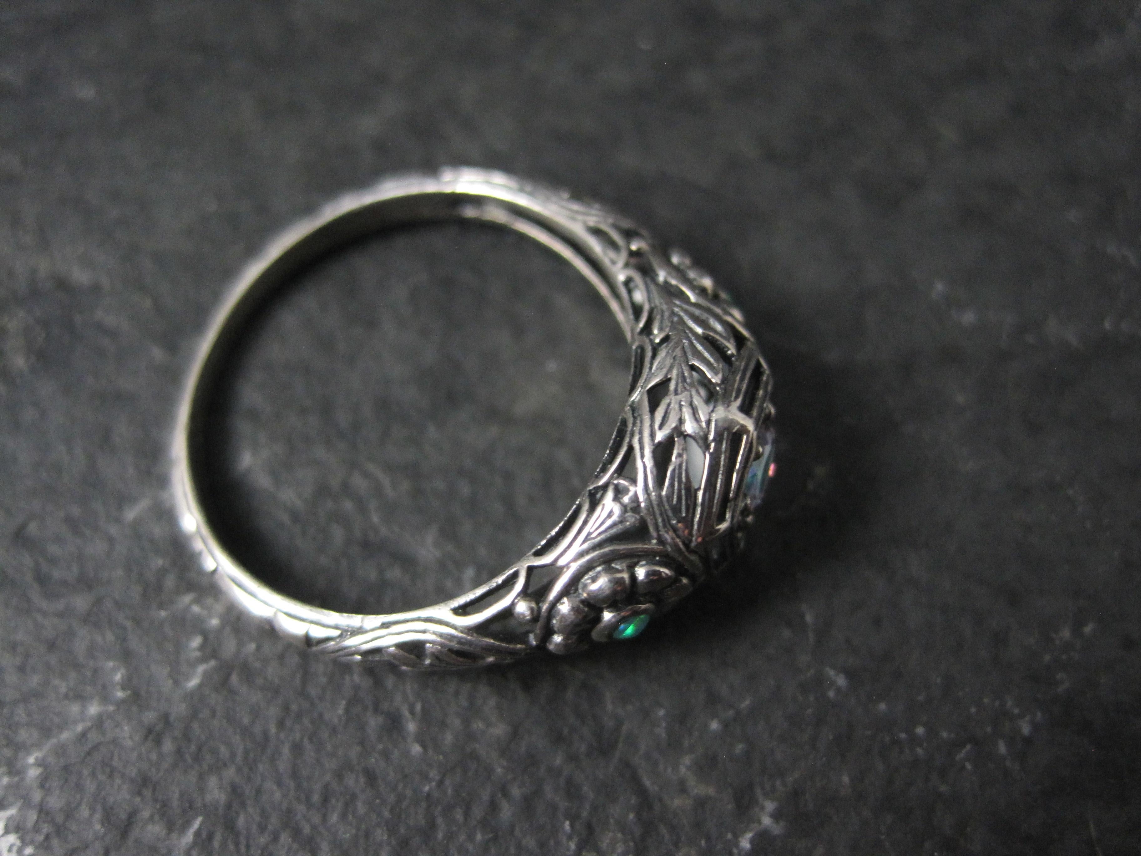 Art Deco Sterling Silver Mystic Topaz & Opal Ring Size 7 For Sale 2