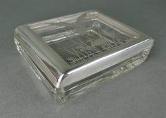 Caja de escritorio para cigarrillos Art Déco de plata de ley sobrepuesta Patos escénicos en un estanque