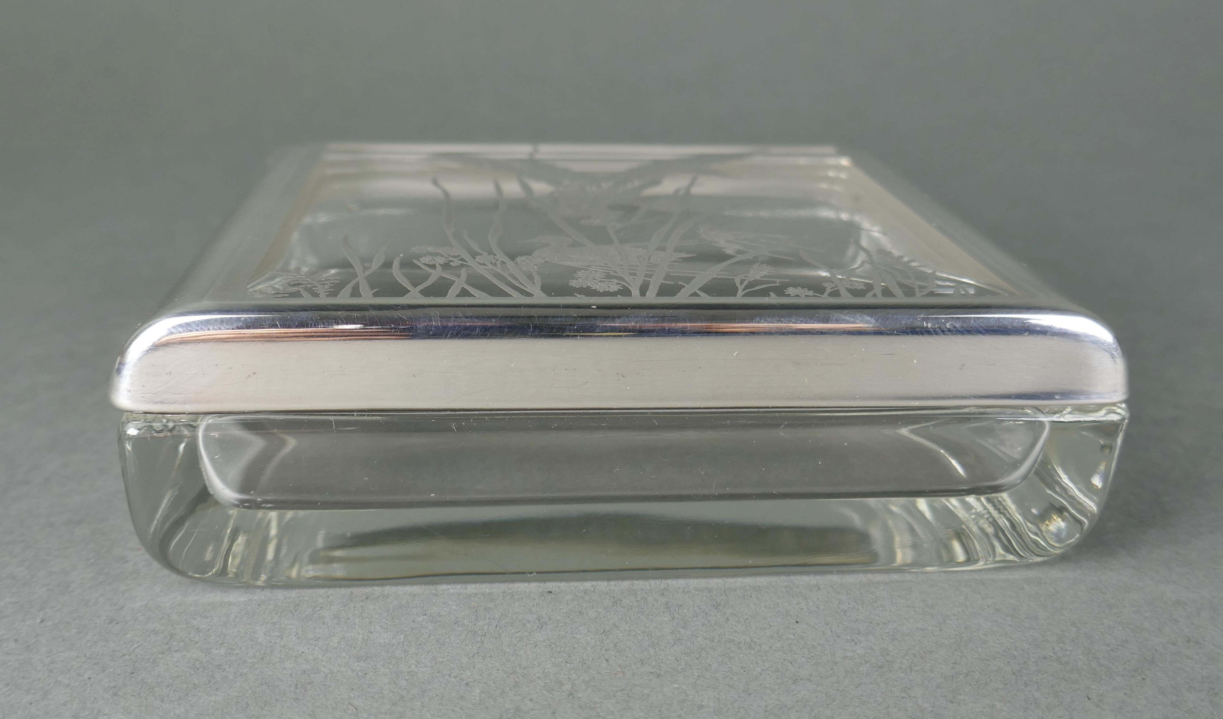 Caja de escritorio para cigarrillos Art Déco de plata de ley sobrepuesta Patos escénicos en un estanque Plata esterlina en venta